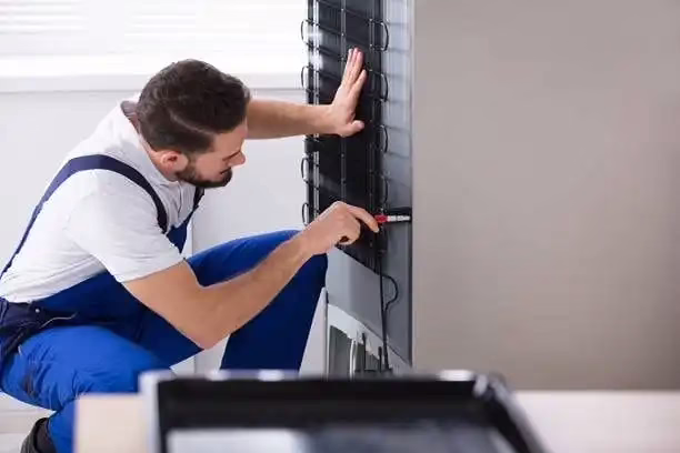 appliance repair by luis is cleaning the coils on a fridge in edmonton